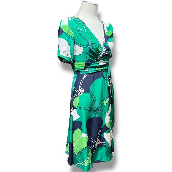 Banana Republic 100% Silk Wrap Dress Tropical Green Blue 0 - Picture 5 of 7